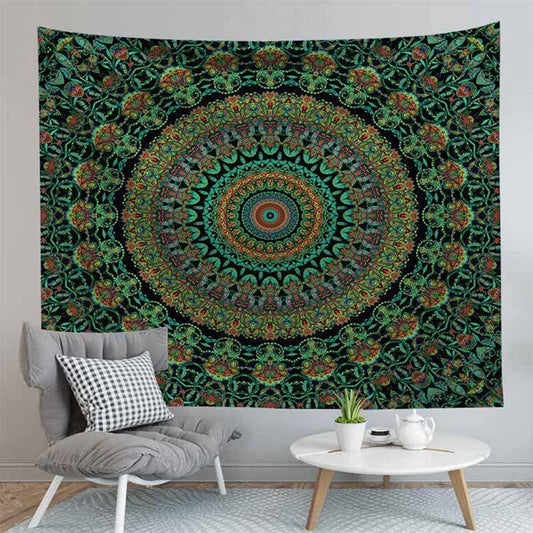 Lofaris Dark Green Mandala Trippy Room Decoration Wall Tapestry