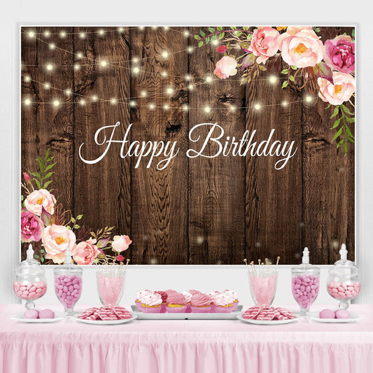 Lofaris Dark plank pink and red rose happy birthday Backdrop