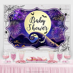 Lofaris Dark Purple Halloween Moon Night Baby Shower Backdrop