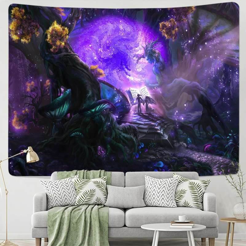 Lofaris Dark Purple Magic Trippy Novelty Forest Wall Tapestry