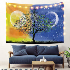 Lofaris Day And Night Trippy Novelty Moon Forest Custom Tapestry