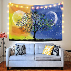 Lofaris Day And Night Trippy Novelty Moon Forest Custom Tapestry