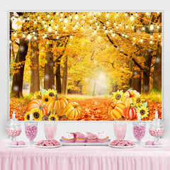 Lofaris Deciduous Forest Pumpkins And Sunflower Autumn Backdrop