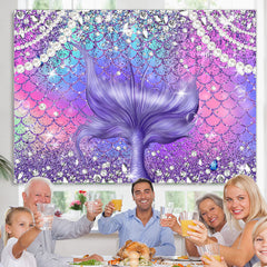 Lofaris Diamond And Pearl Purple Glitter Mermaid Birthday Backdrop