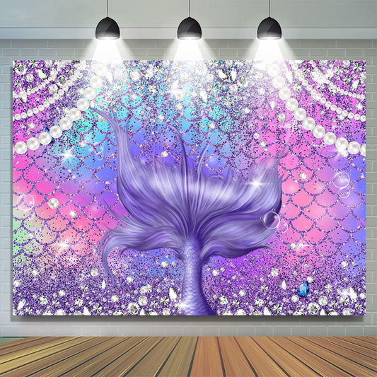 Lofaris Diamond And Pearl Purple Glitter Mermaid Birthday Backdrop
