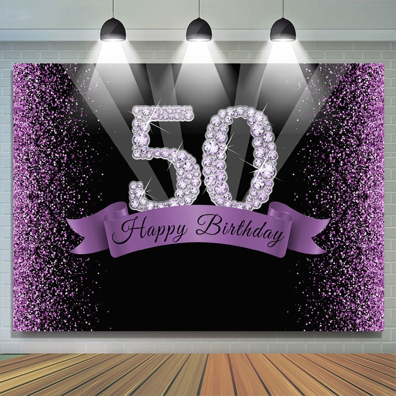 Lofaris Diamond Purple Glitter Fifty Birthday Backdtops