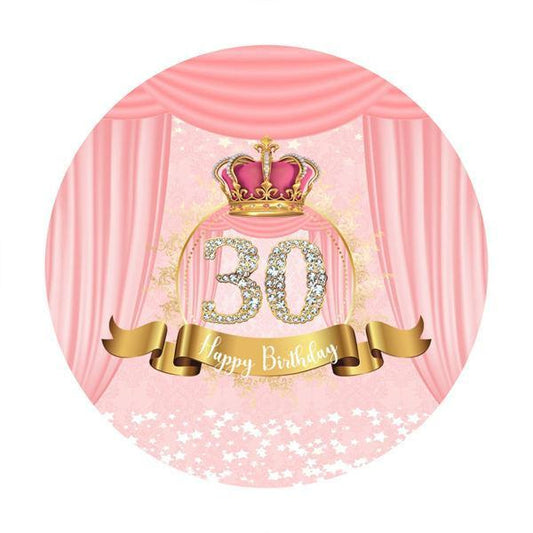 Lofaris Diamonds 30th Pink Round Happy Birthday Party Backdrop