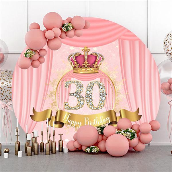 Lofaris Diamonds 30th Pink Round Happy Birthday Party Backdrop