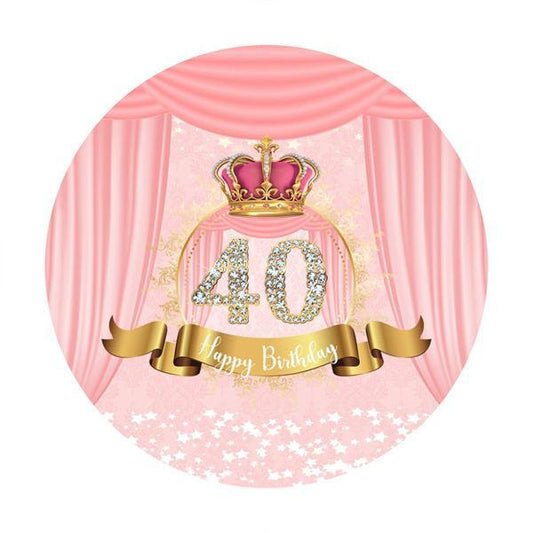 Lofaris Diamonds 40th Pink Round Happy Birthday Party Backdrop
