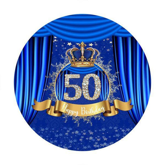 Lofaris Diamonds 50th Blue Round Happy Birthday Party Backdrop