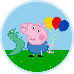 Lofaris Dinosaur And Pink Pig Round Balloons Birthday Backdrop