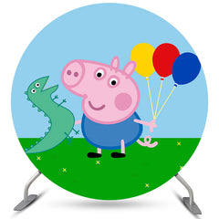Lofaris Dinosaur And Pink Pig Round Balloons Birthday Backdrop