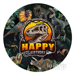 Lofaris Dinosaur Dark Grey And Orange Theme Round Birthday Backdrop