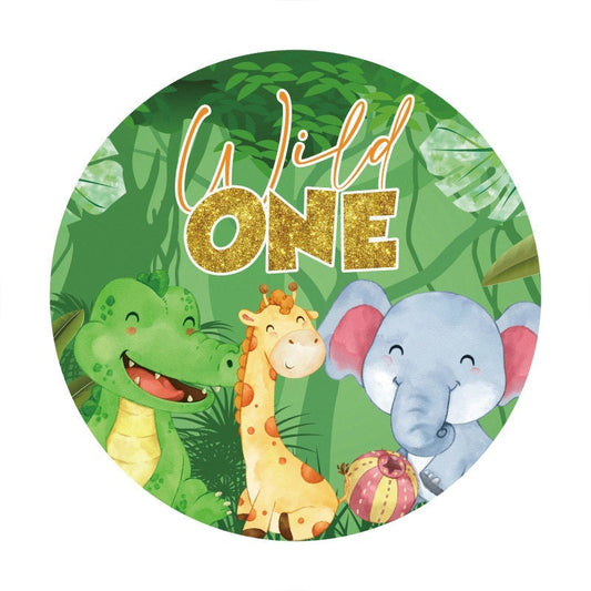 Lofaris Dinosaur Giraffe And Elephant Wild One Round Backdrop