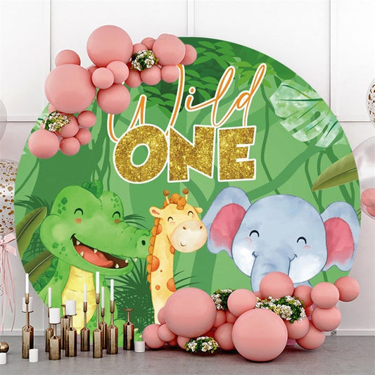 Lofaris Dinosaur Giraffe And Elephant Wild One Round Backdrop