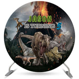 Load image into Gallery viewer, Lofaris Dinosaur Group Volcano Theme Round Birthday Backdrop For Kid