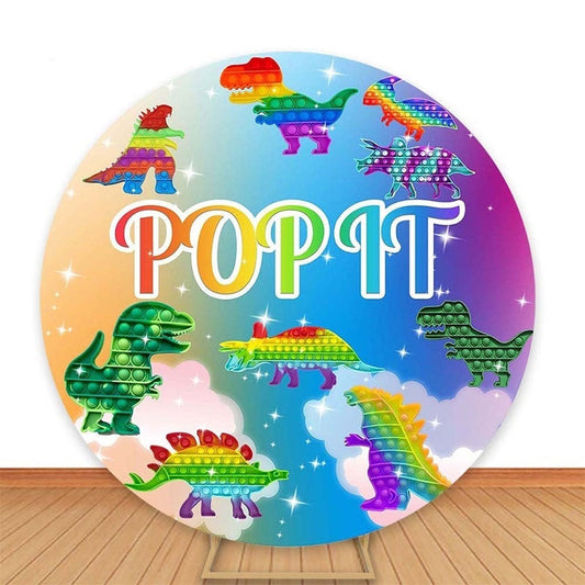 Lofaris Dinosaur Pop It Glitter Cloud Round Backdrops for Boy