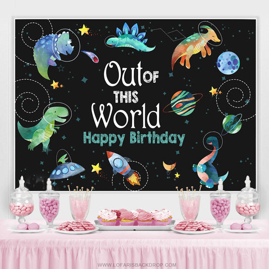 Lofaris Dinosaur Space Out Of This World Birthday Backdrop