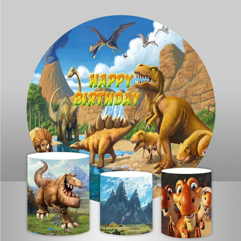 Lofaris Dinosaur World Lakes Round Happy Birthday Backdorp Kit