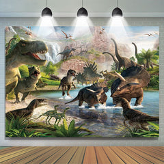 Lofaris Dinosaur World Nature Mountain Birthday Party Backdrop