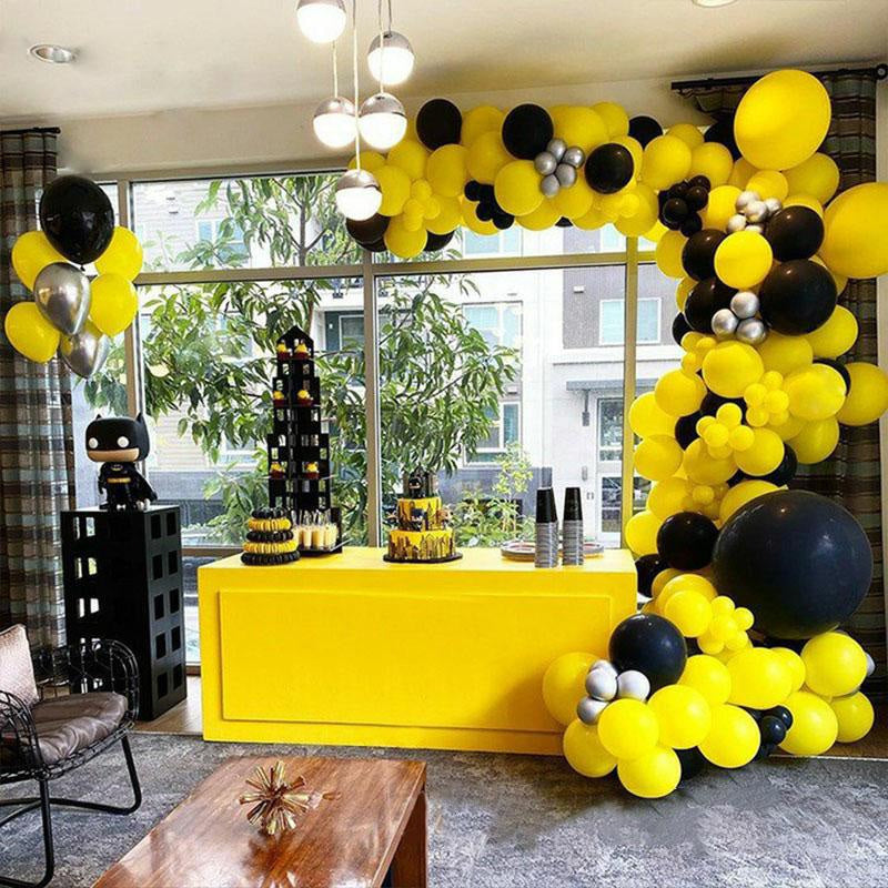 Lofaris Yellow 180 Pack Diy Balloon Arch Kit | Party Decorations - Black | Silver
