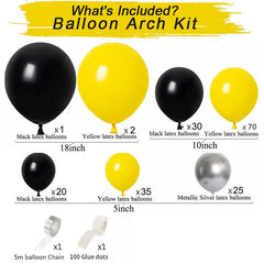 Lofaris Yellow 180 Pack Diy Balloon Arch Kit | Party Decorations - Black | Silver