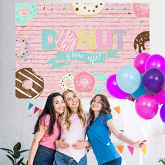 Lofaris Donut Grow Up With Pink Brick Baby Shower Backdrop