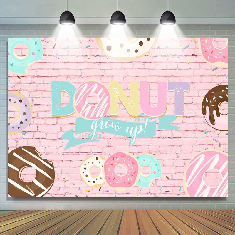 Lofaris Donut Grow Up With Pink Brick Baby Shower Backdrop