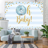 Load image into Gallery viewer, Lofaris Doughnut And Blue Stripe Baby Shower Backdrop For Boy