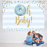 Load image into Gallery viewer, Lofaris Doughnut And Blue Stripe Baby Shower Backdrop For Boy