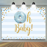 Load image into Gallery viewer, Lofaris Doughnut And Blue Stripe Baby Shower Backdrop For Boy
