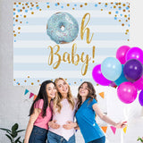 Load image into Gallery viewer, Lofaris Doughnut And Blue Stripe Baby Shower Backdrop For Boy