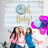 Load image into Gallery viewer, Lofaris Doughnut And Blue Stripe Baby Shower Backdrop For Boy