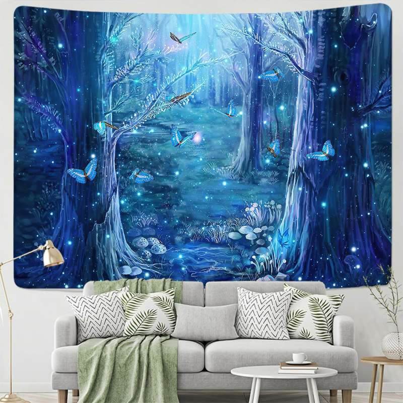 Lofaris Dream Blue Butterfly Forest Trippy Novelty Wall Tapestry