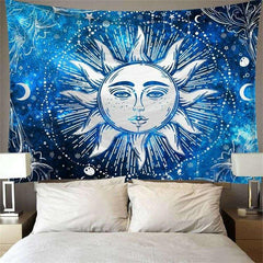 Lofaris Dream Blue Sun Bohemian Abstract Trippy Wall Tapestry