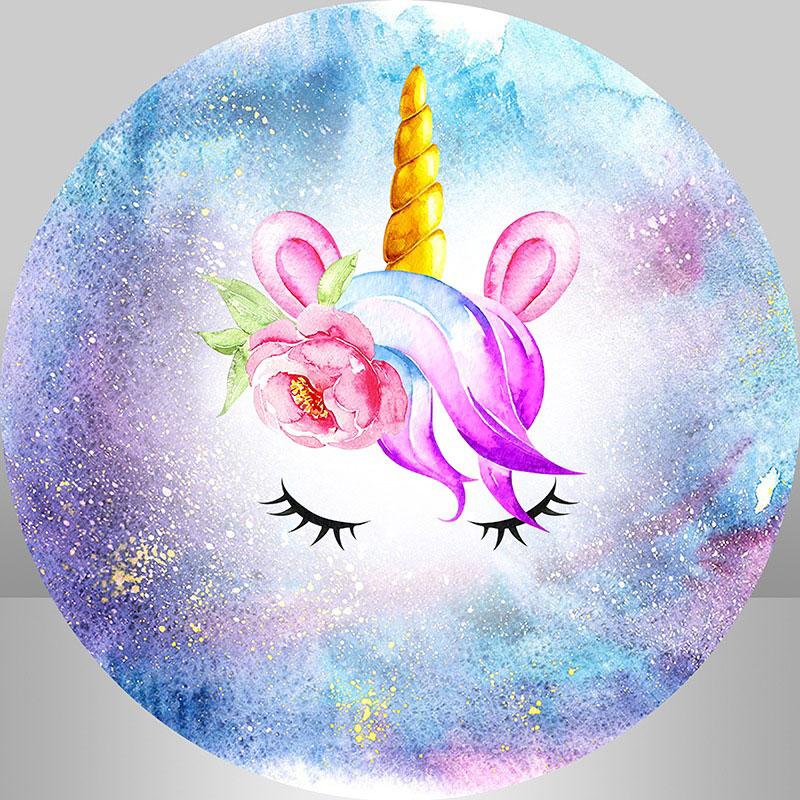 Lofaris Dream Color Floral And Unicorn Baby Shower Round Backdrop