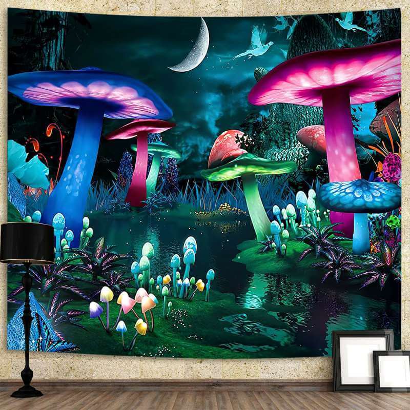 Lofaris Dream Mushroom Trippy Novelty Fairytale Moon Wall Tapestry