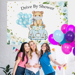 Lofaris Drive By Shower Blue Balloons Baby Backdrop