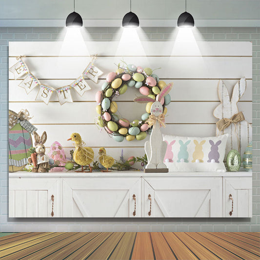 Lofaris Eggs Wreath White Wall Animals Easter Backdrop For Kids