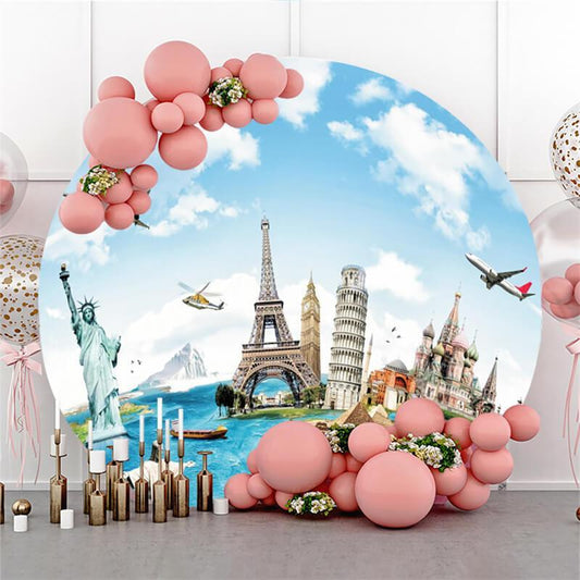 Lofaris Eiffel Tower And Castle Round Happy Birthday Backdrop