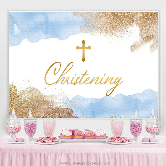 Lofaris Elegant Baby Blue Cross Christening Baptism Backdrop