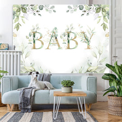 Lofaris Elegant Light Green Plant and Gold Baby Shower Backdrop