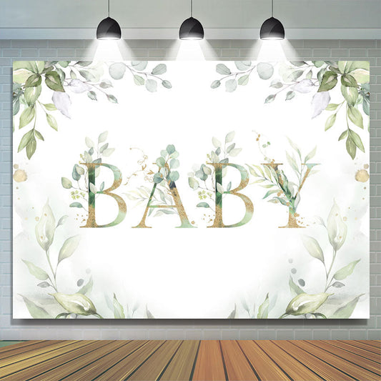 Lofaris Elegant Light Green Plant and Gold Baby Shower Backdrop