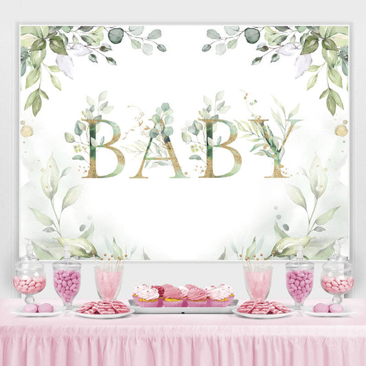 Lofaris Elegant Light Green Plant and Gold Baby Shower Backdrop
