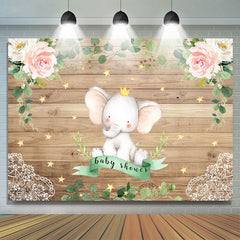 Lofaris Elephant And Flowers Star Wooden Baby Shower Backdrop