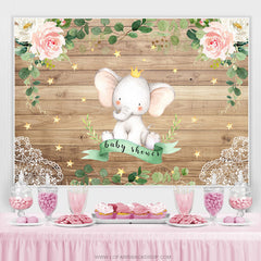 Lofaris Elephant And Flowers Star Wooden Baby Shower Backdrop