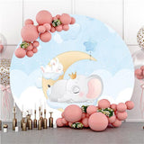 Load image into Gallery viewer, Lofaris Elephant And Rabbit Blue Round Baby Shower Backdrop