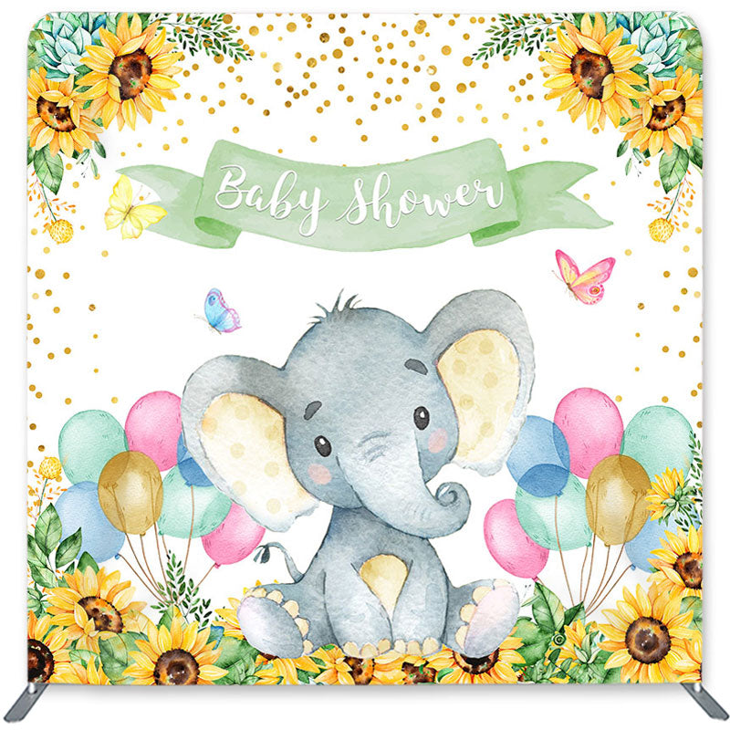 Lofaris Elephant And Sunflower Double-Sided Backdrop for Baby Shower