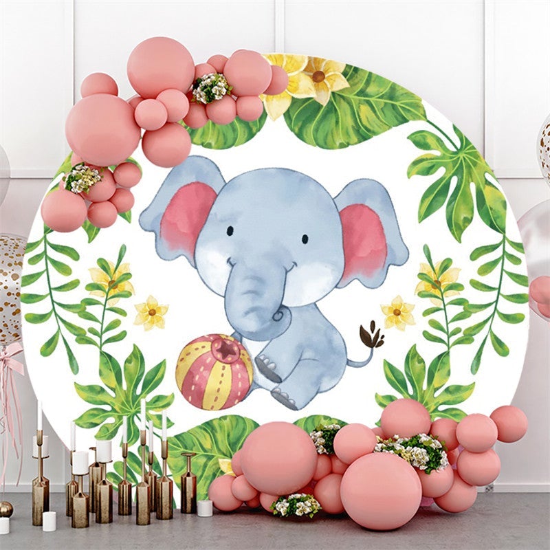 Lofaris Elephant Leaves Happy Birthday Round Backdrop For Party