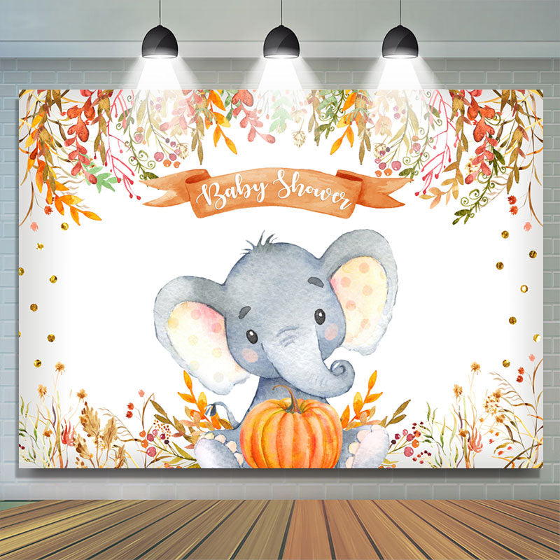 Lofaris Elephant Pumpkin Baby Shower Gold Glitter Theme Backdrop